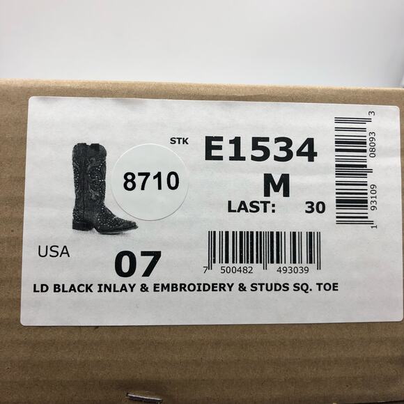 Corral Womens Inlay & Embroidery & Studs Square Toe Black Size 7 M - Picture 14 of 14
